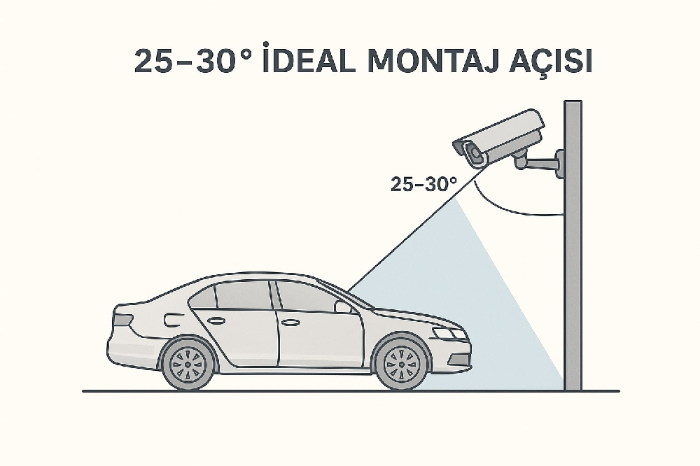 Kamera montajı için ideal 25–30 derece açı ve görüş hattı diyagramı